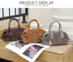 Women’s Suede Leather Boston Bag - Image 6