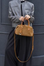 Women’s Suede Leather Boston Bag - Image 5