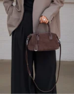 Women’s Suede Leather Boston Bag - Image 3