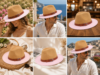 Green & Tan Fedora Hat Set with Striped & Leather Bands - Image 4