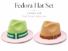 Green & Tan Fedora Hat Set with Striped & Leather Bands