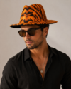 Tiger Stripe Wide Brim Fedora Hat - Orange & Black Animal Print - Image 2